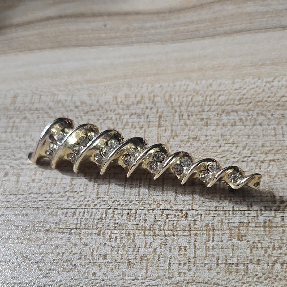 Vintage Gold Spiral Pin/Brooch with Rhinestones